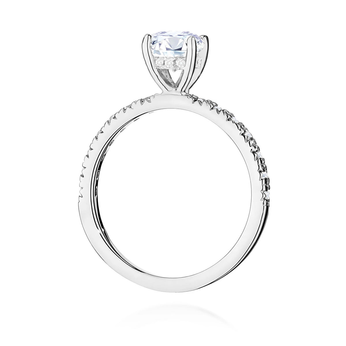 Prsten z bílého zlata – lab-grown diamant 0,70 ct, Round/Brilliant, doplněný 12 × 0,005 ct + 14 × 0,0145 ct lab-grown diamanty
