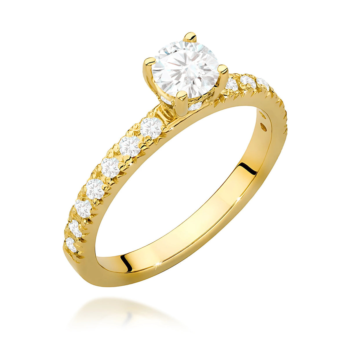 Prsten ze žlutého zlata – lab-grown diamant 0,40 ct, Round/Brilliant, doplněný 8 × 0,005 ct + 14 × 0,0145 ct lab-grown diamanty