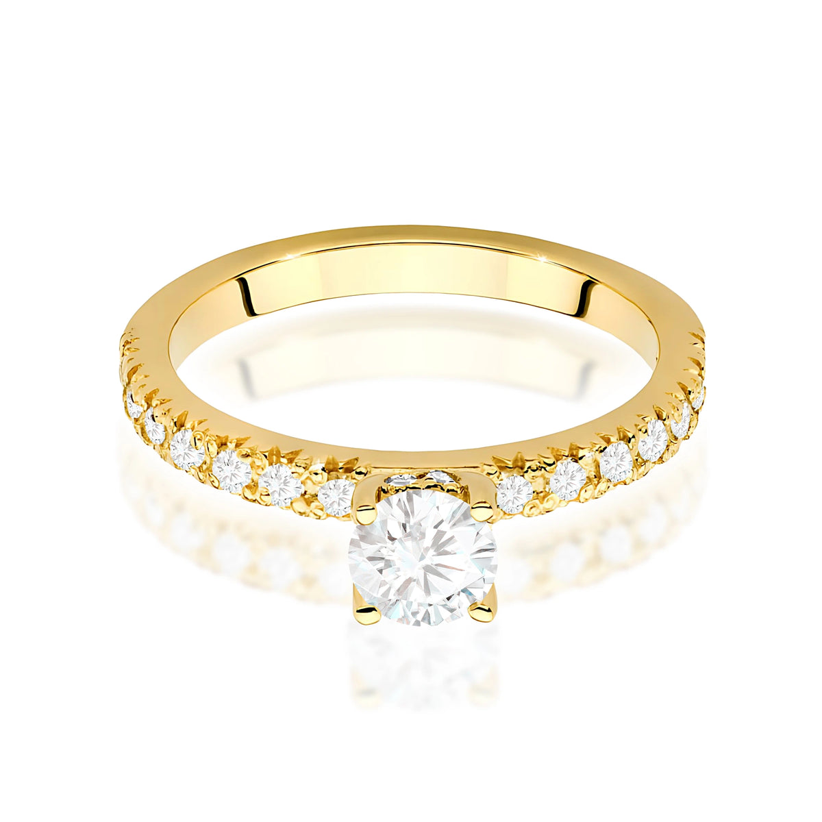 Prsten ze žlutého zlata – lab-grown diamant 0,40 ct, Round/Brilliant, doplněný 8 × 0,005 ct + 14 × 0,0145 ct lab-grown diamanty