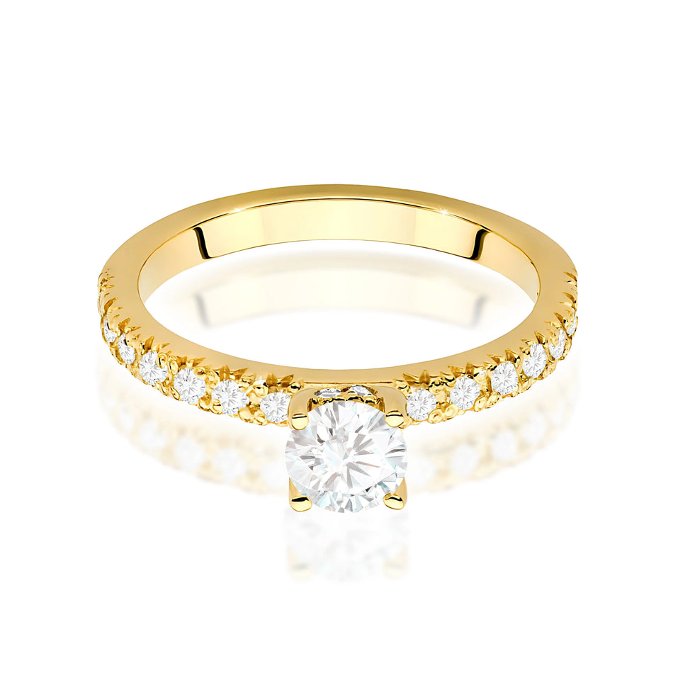 Prsten ze žlutého zlata – lab-grown diamant 0,40 ct, Round/Brilliant, doplněný 8 × 0,005 ct + 14 × 0,0145 ct lab-grown diamanty