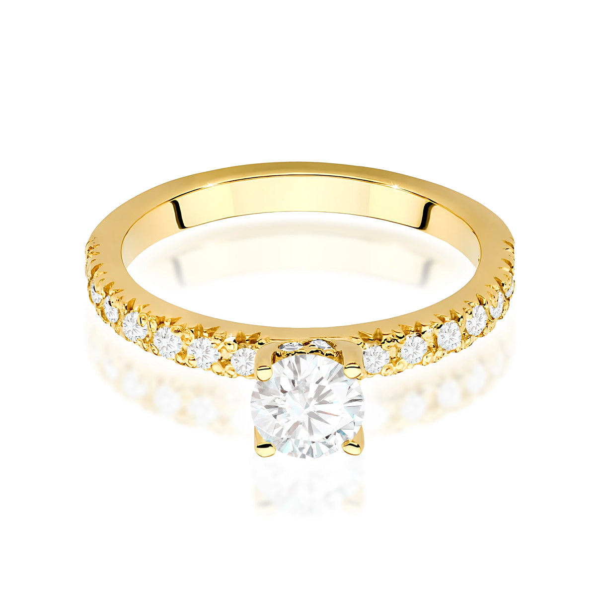 Prsten ze žlutého zlata – lab-grown diamant 0,50 ct, Round/Brilliant, doplněný 8 × 0,005 ct + 14 × 0,0145 ct lab-grown diamanty