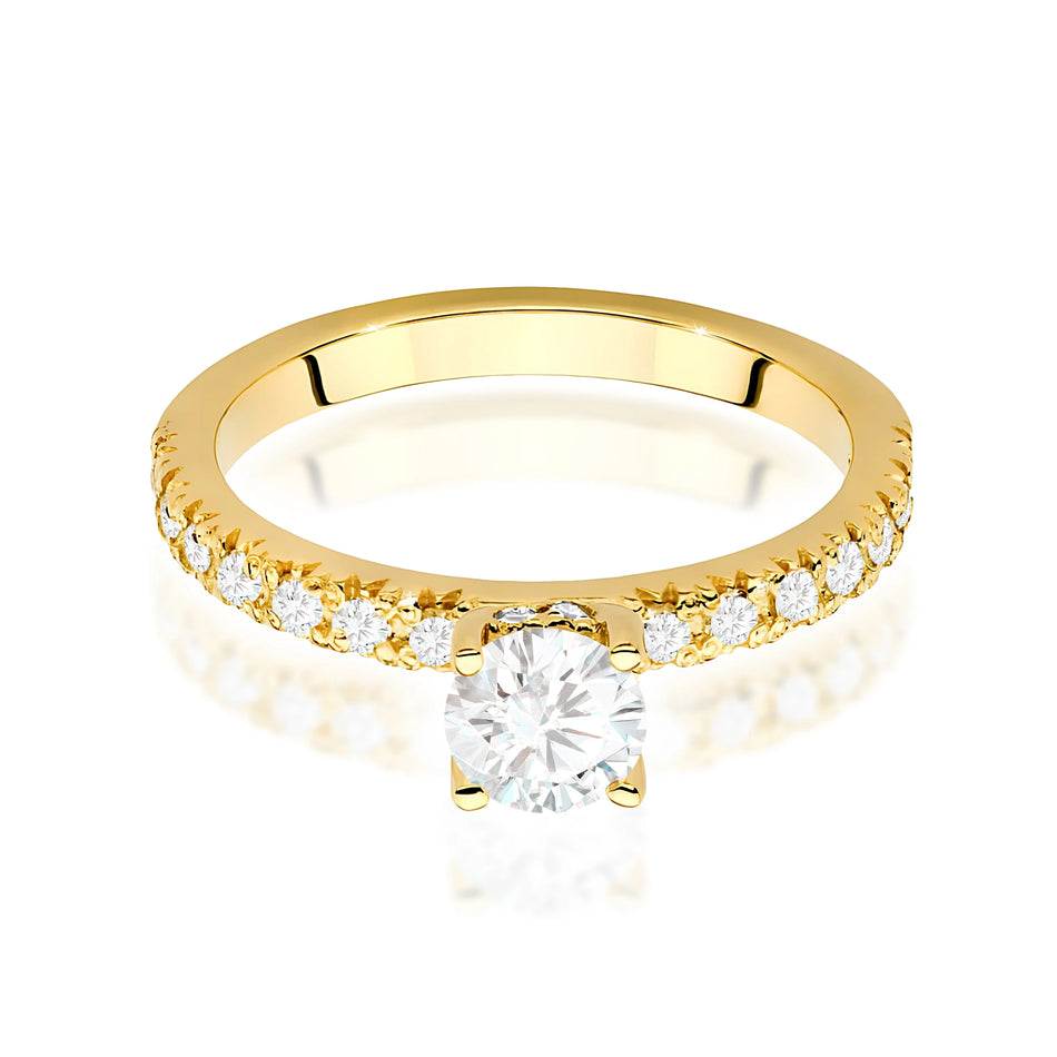 Prsten ze žlutého zlata – lab-grown diamant 0,50 ct, Round/Brilliant, doplněný 8 × 0,005 ct + 14 × 0,0145 ct lab-grown diamanty