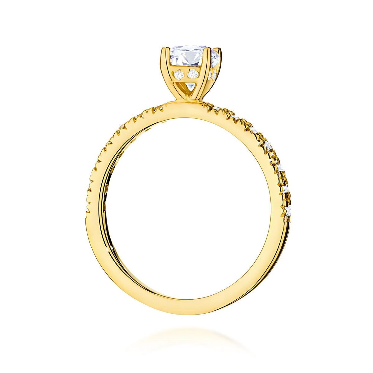 Prsten ze žlutého zlata – lab-grown diamant 0,50 ct, Round/Brilliant, doplněný 8 × 0,005 ct + 14 × 0,0145 ct lab-grown diamanty