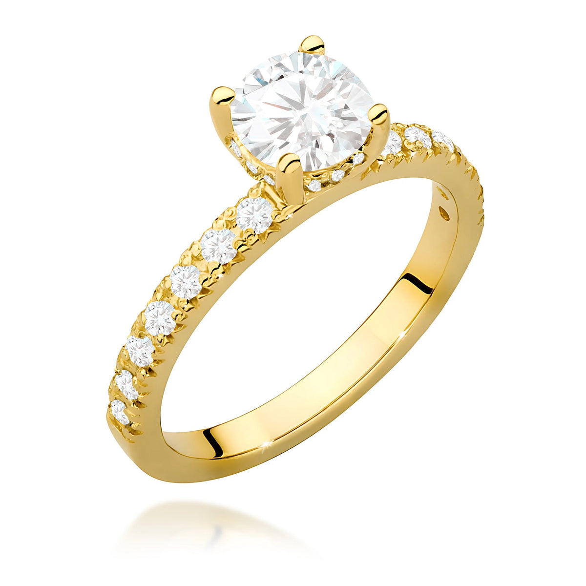 Prsten ze žlutého zlata – lab-grown diamant 0,70 ct, Round/Brilliant, doplněný 12 × 0,005 ct + 14 × 0,0145 ct lab-grown diamanty