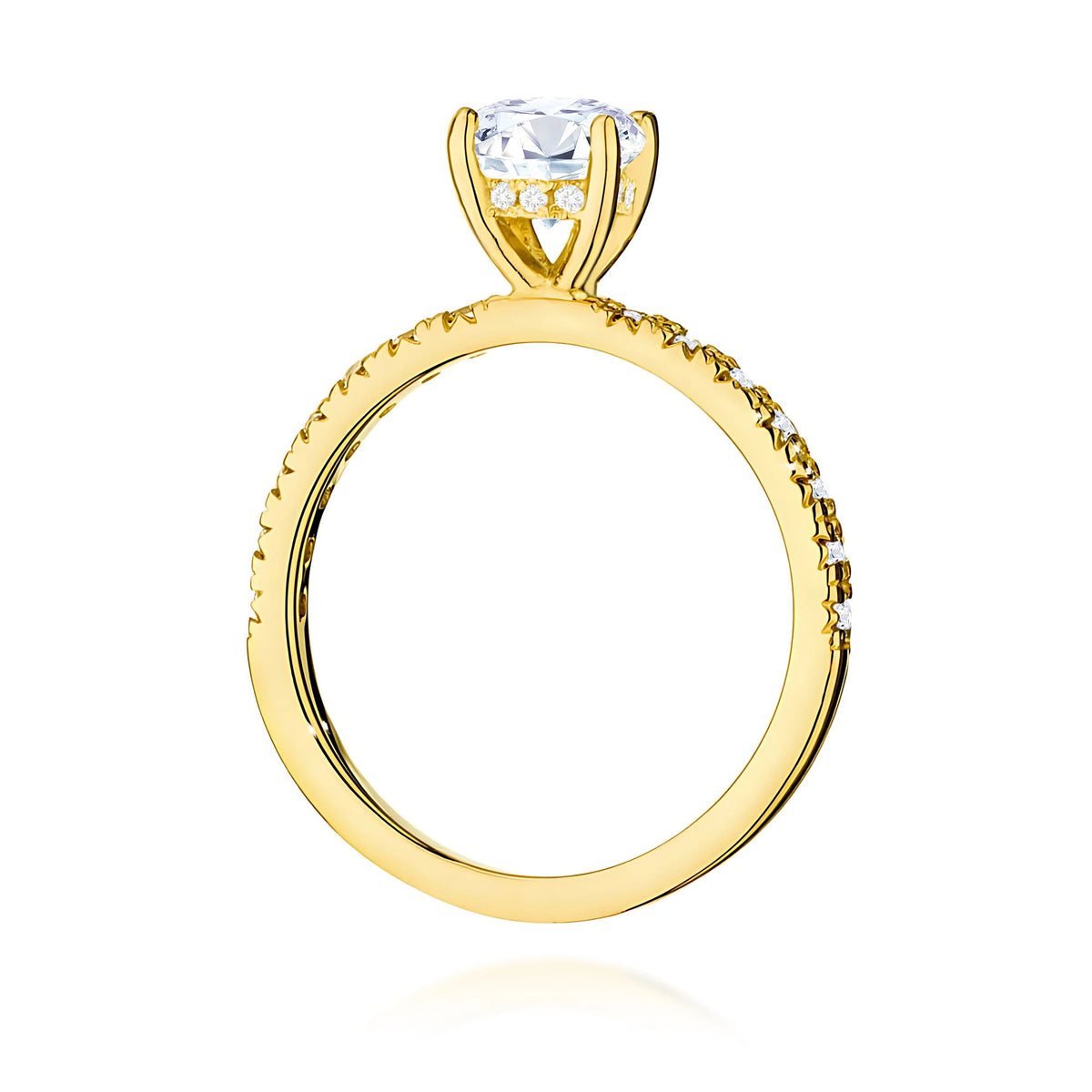 Prsten ze žlutého zlata – lab-grown diamant 0,70 ct, Round/Brilliant, doplněný 12 × 0,005 ct + 14 × 0,0145 ct lab-grown diamanty