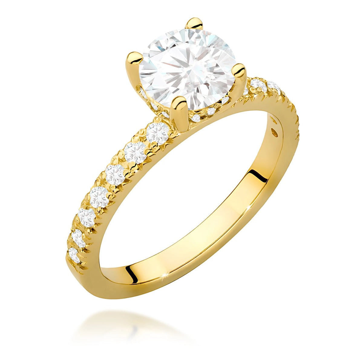 Prsten ze žlutého zlata – lab-grown diamant 1,00 ct, Round/Brilliant, doplněný 12 × 0,005 ct + 14 × 0,0145 ct lab-grown diamanty