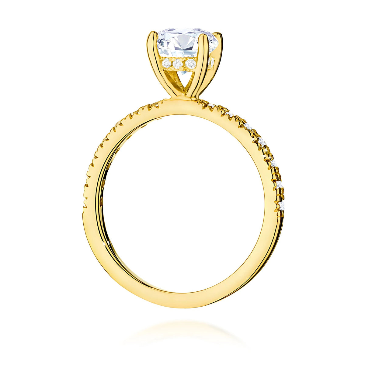 Prsten ze žlutého zlata – lab-grown diamant 1,00 ct, Round/Brilliant, doplněný 12 × 0,005 ct + 14 × 0,0145 ct lab-grown diamanty