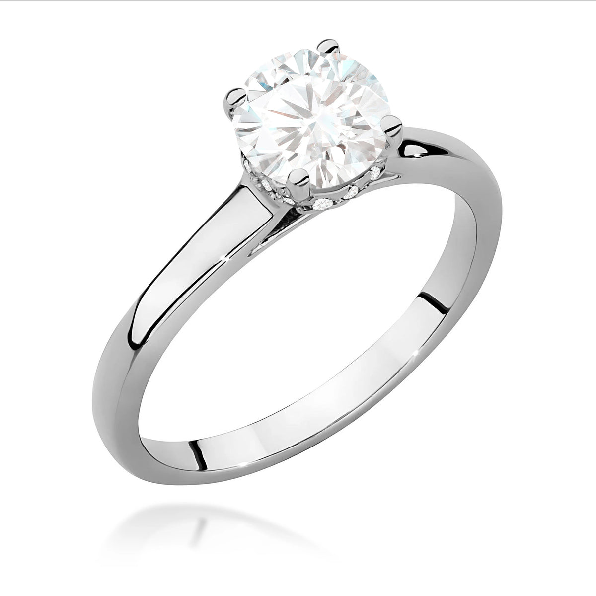 Prsten z bílého zlata – lab-grown diamant Round/Brilliant o hmotnosti 1,00 ct, doplněný 14 × 0,005 ct lab-grown diamanty
