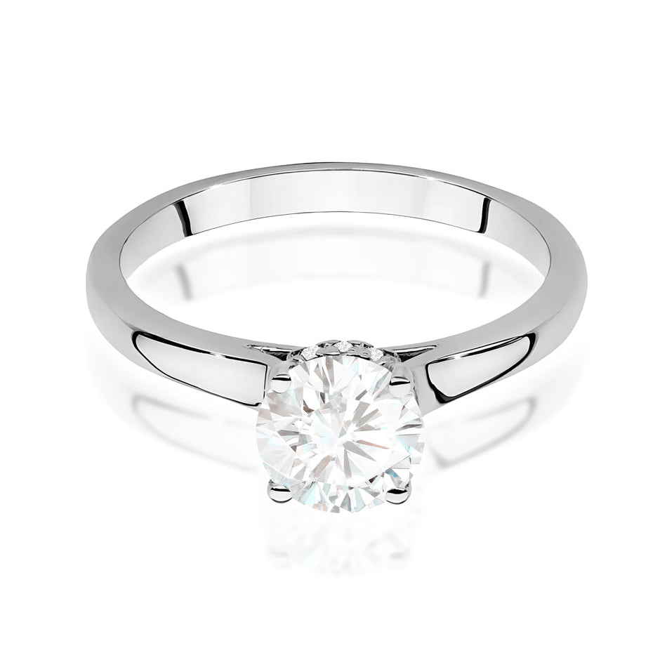 Prsten z bílého zlata – lab-grown diamant Round/Brilliant o hmotnosti 1,00 ct, doplněný 14 × 0,005 ct lab-grown diamanty