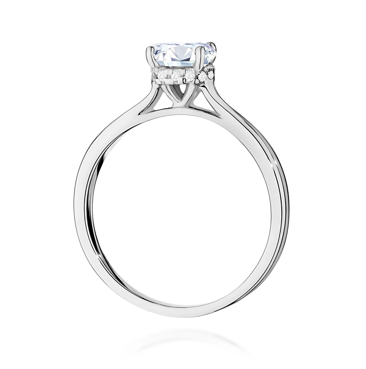 Prsten z bílého zlata – lab-grown diamant Round/Brilliant o hmotnosti 1,00 ct, doplněný 14 × 0,005 ct lab-grown diamanty