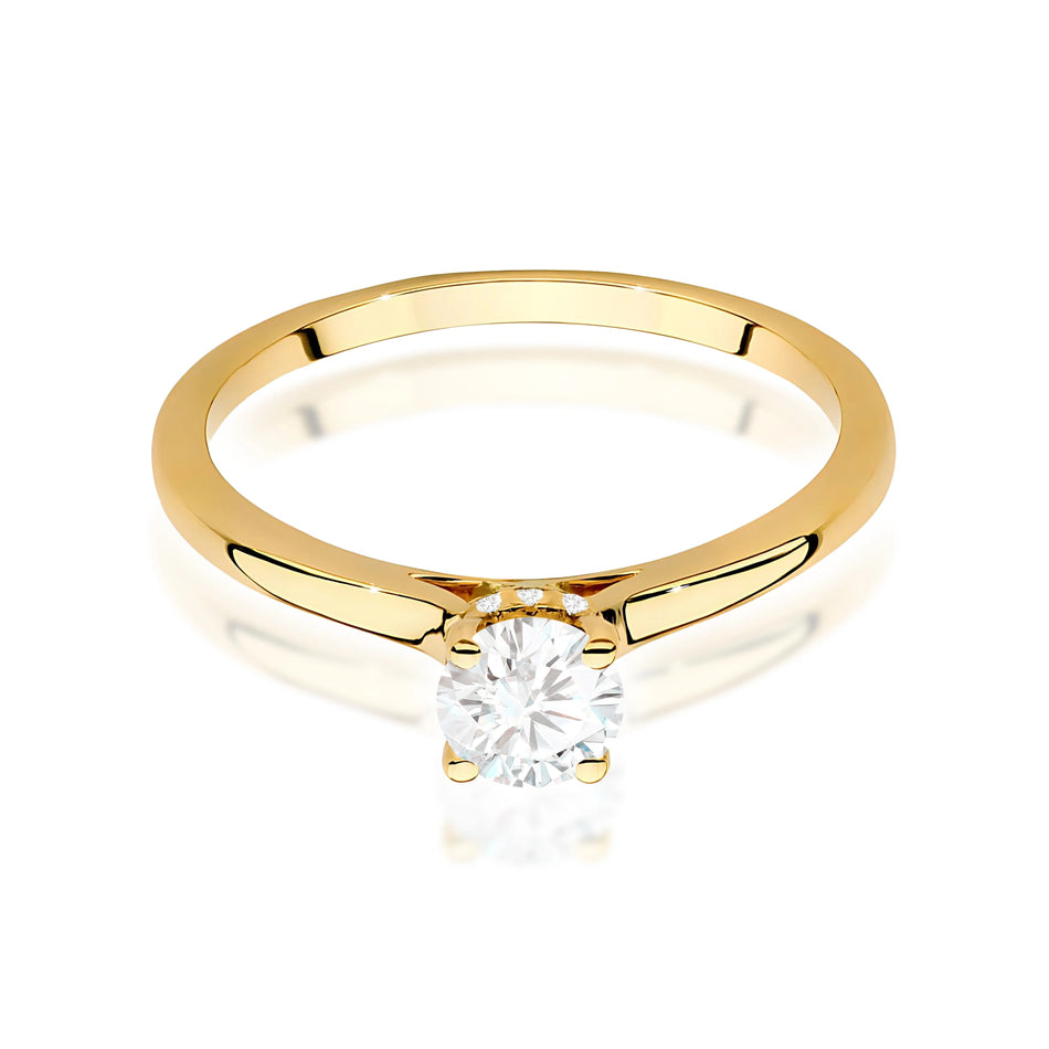 Prsten ze žlutého zlata – lab-grown diamant Round/Brilliant o hmotnosti 0,40 ct, doplněný 12 × 0,005 ct lab-grown diamanty