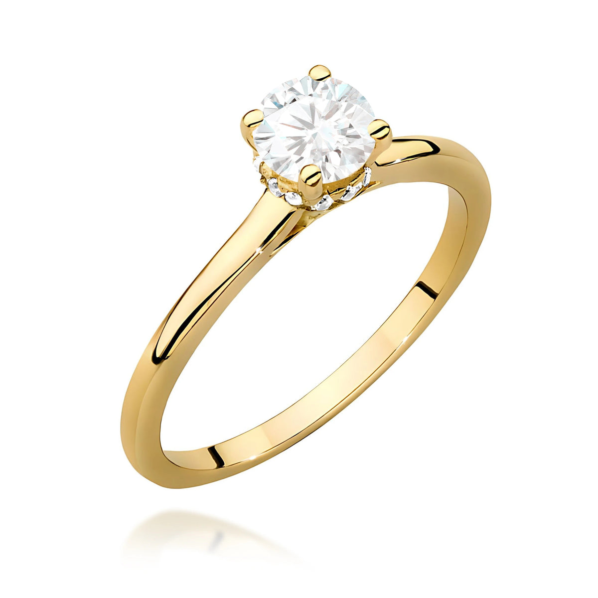 Prsten ze žlutého zlata – lab-grown diamant Round/Brilliant o hmotnosti 0,50 ct, doplněný 12 × 0,005 ct lab-grown diamanty