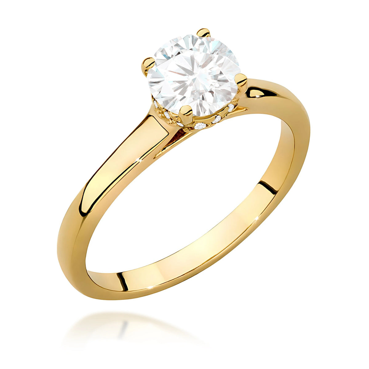 Prsten ze žlutého zlata – lab-grown diamant Round/Brilliant o hmotnosti 0,70 ct, doplněný 12 × 0,005 ct lab-grown diamanty