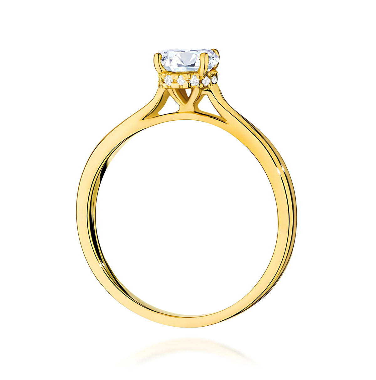 Prsten ze žlutého zlata – lab-grown diamant Round/Brilliant o hmotnosti 0,70 ct, doplněný 12 × 0,005 ct lab-grown diamanty
