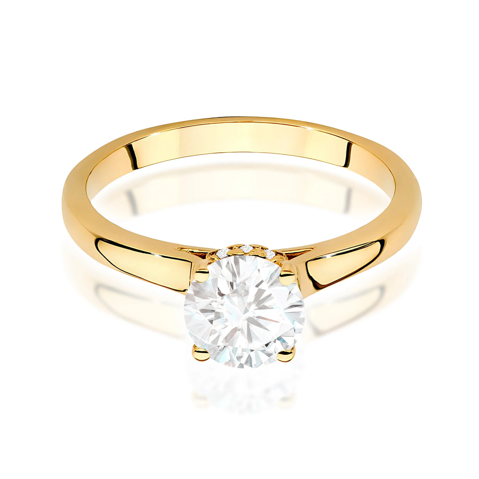 Prsten ze žlutého zlata – lab-grown diamant Round/Brilliant o hmotnosti 1,00 ct, doplněný 14 × 0,005 ct lab-grown diamanty