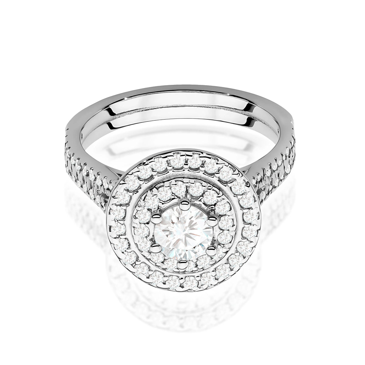 Prsten z bílého zlata s lab-grown diamantem Round/Brilliant o hmotnosti 0,40 ct a 48 × 0,0086 ct + 40 × 0,005 ct lab-grown diamanty