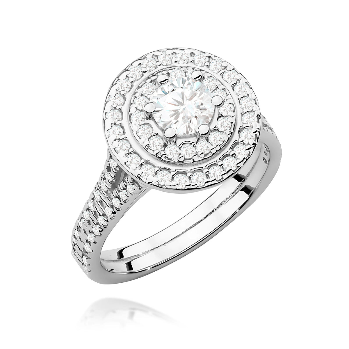 Prsten z bílého zlata s lab-grown diamantem Round/Brilliant o hmotnosti 0,50 ct a 48 × 0,0086 ct + 40 × 0,005 ct lab-grown diamanty