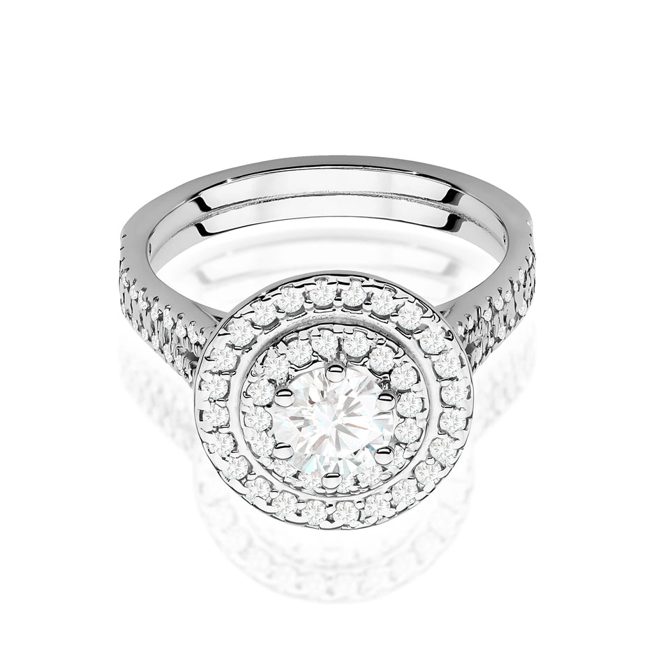 Prsten z bílého zlata s lab-grown diamantem Round/Brilliant o hmotnosti 0,50 ct a 48 × 0,0086 ct + 40 × 0,005 ct lab-grown diamanty