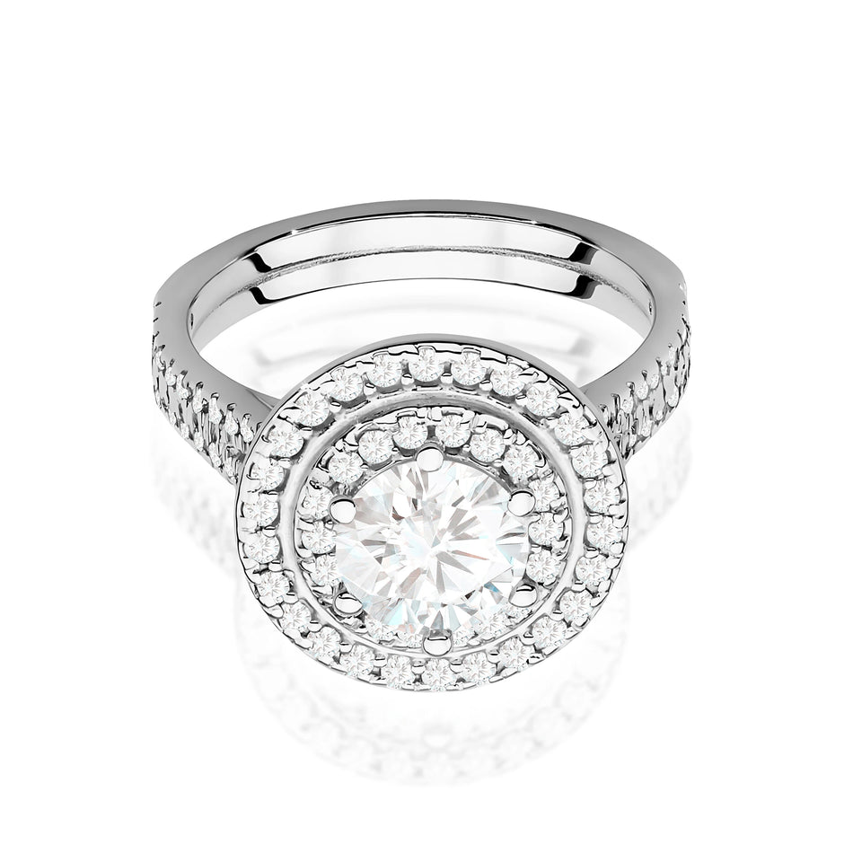 Prsten z bílého zlata s lab-grown diamantem Round/Brilliant o hmotnosti 0,70 ct a 48 × 0,0086 ct + 44 × 0,005 ct lab-grown diamanty