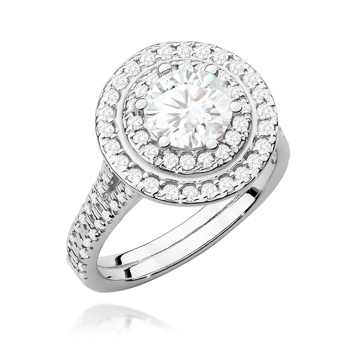 Prsten z bílého zlata s lab-grown diamantem Round/Brilliant 1,00 ct a bočními lab-grown diamanty 0,633 ct