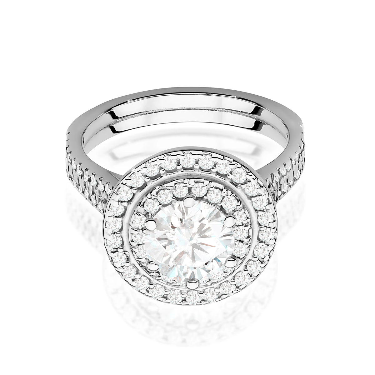 Prsten z bílého zlata s lab-grown diamantem Round/Brilliant 1,00 ct a bočními lab-grown diamanty 0,633 ct