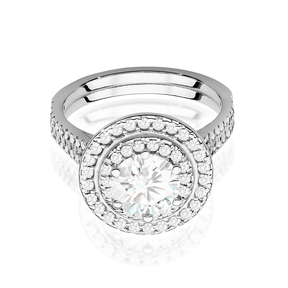 Prsten z bílého zlata s lab-grown diamantem Round/Brilliant o hmotnosti 1,00 ct a 48 × 0,0086 ct + 44 × 0,005 ct lab-grown diamanty