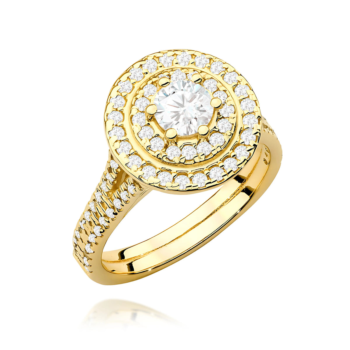 Prsten ze žlutého zlata s lab-grown diamantem Round/Brilliant o hmotnosti 0,40 ct a 48 × 0,0086 ct + 40 × 0,005 ct lab-grown diamanty