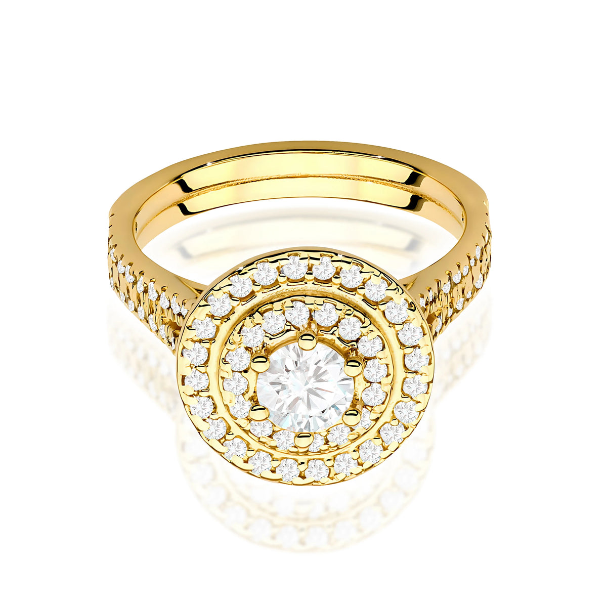 Prsten ze žlutého zlata s lab-grown diamantem Round/Brilliant o hmotnosti 0,40 ct a 48 × 0,0086 ct + 40 × 0,005 ct lab-grown diamanty