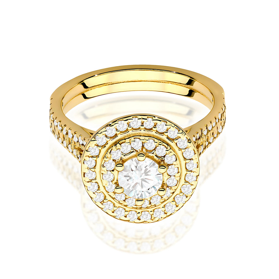 Prsten ze žlutého zlata s lab-grown diamantem Round/Brilliant o hmotnosti 0,40 ct a 48 × 0,0086 ct + 40 × 0,005 ct lab-grown diamanty