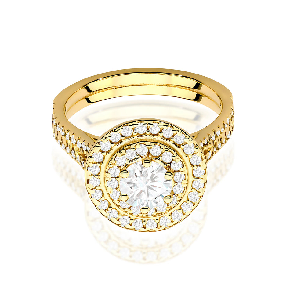 Prsten ze žlutého zlata s lab-grown diamantem Round/Brilliant o hmotnosti 0,50 ct a 48 × 0,0086 ct + 40 × 0,005 ct lab-grown diamanty