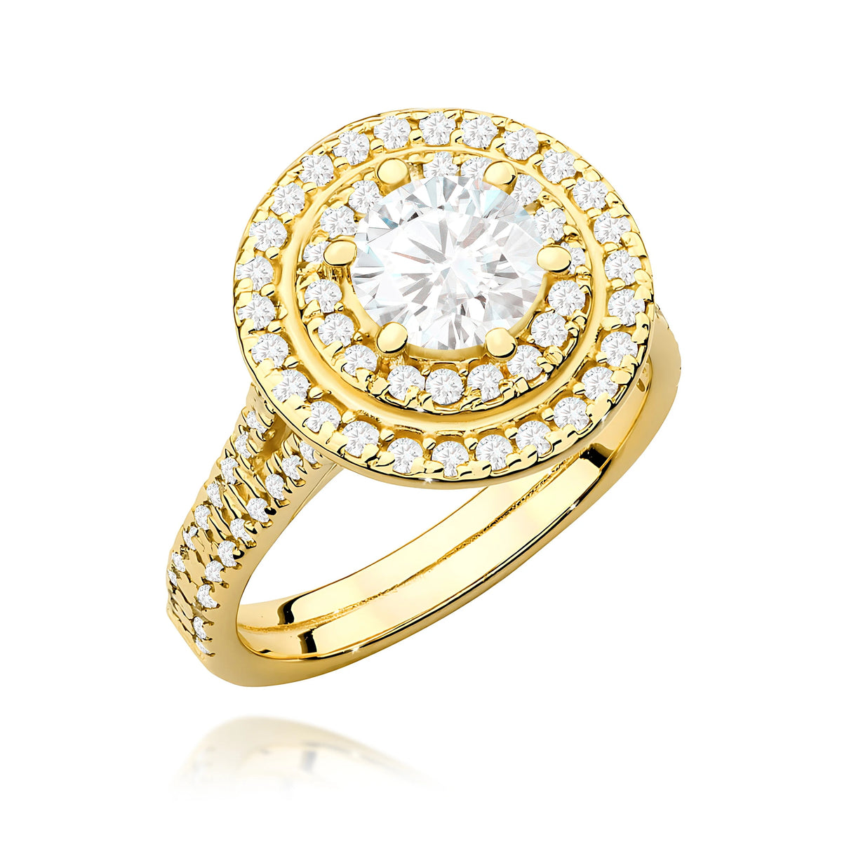Prsten ze žlutého zlata s lab-grown diamantem Round/Brilliant 0,70 ct a postranními lab-grown diamanty 0,633 ct