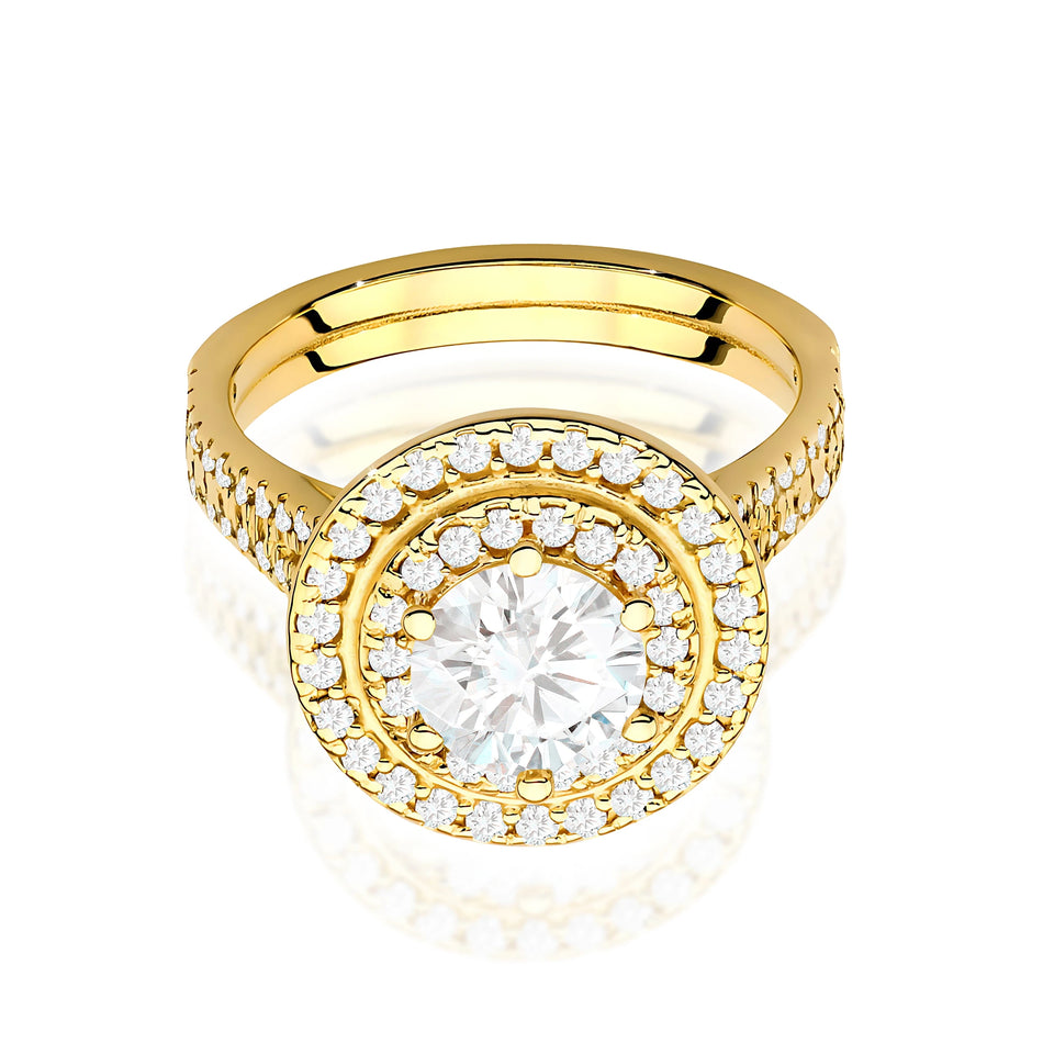 Prsten ze žlutého zlata s lab-grown diamantem Round/Brilliant o hmotnosti 0,70 ct a 48 × 0,0086 ct + 44 × 0,005 ct lab-grown diamanty