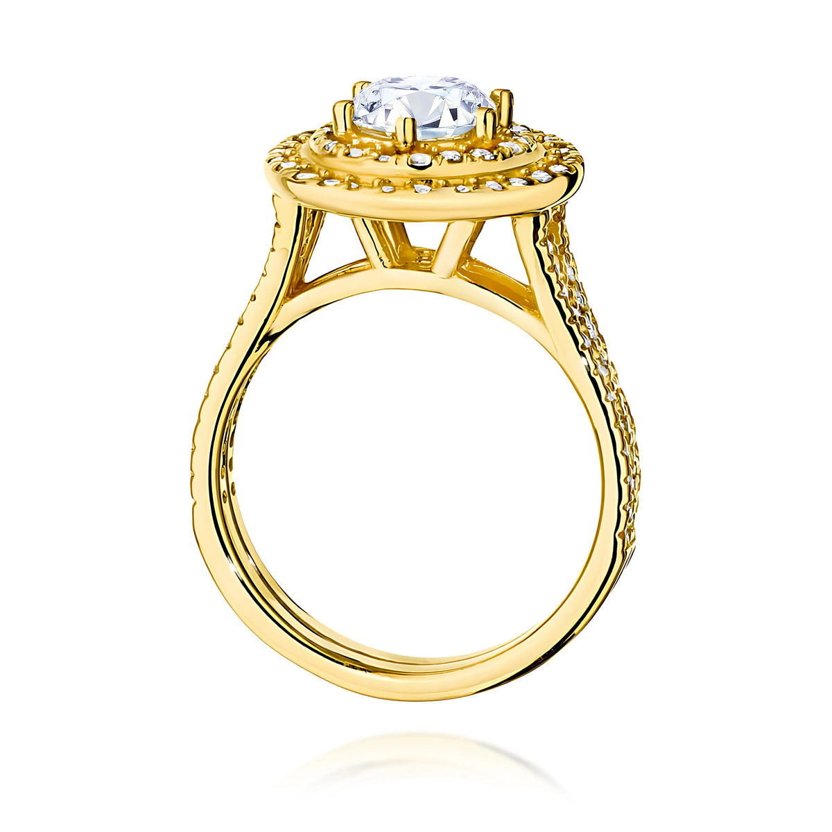 Prsten ze žlutého zlata s lab-grown diamantem Round/Brilliant 0,70 ct a postranními lab-grown diamanty 0,633 ct