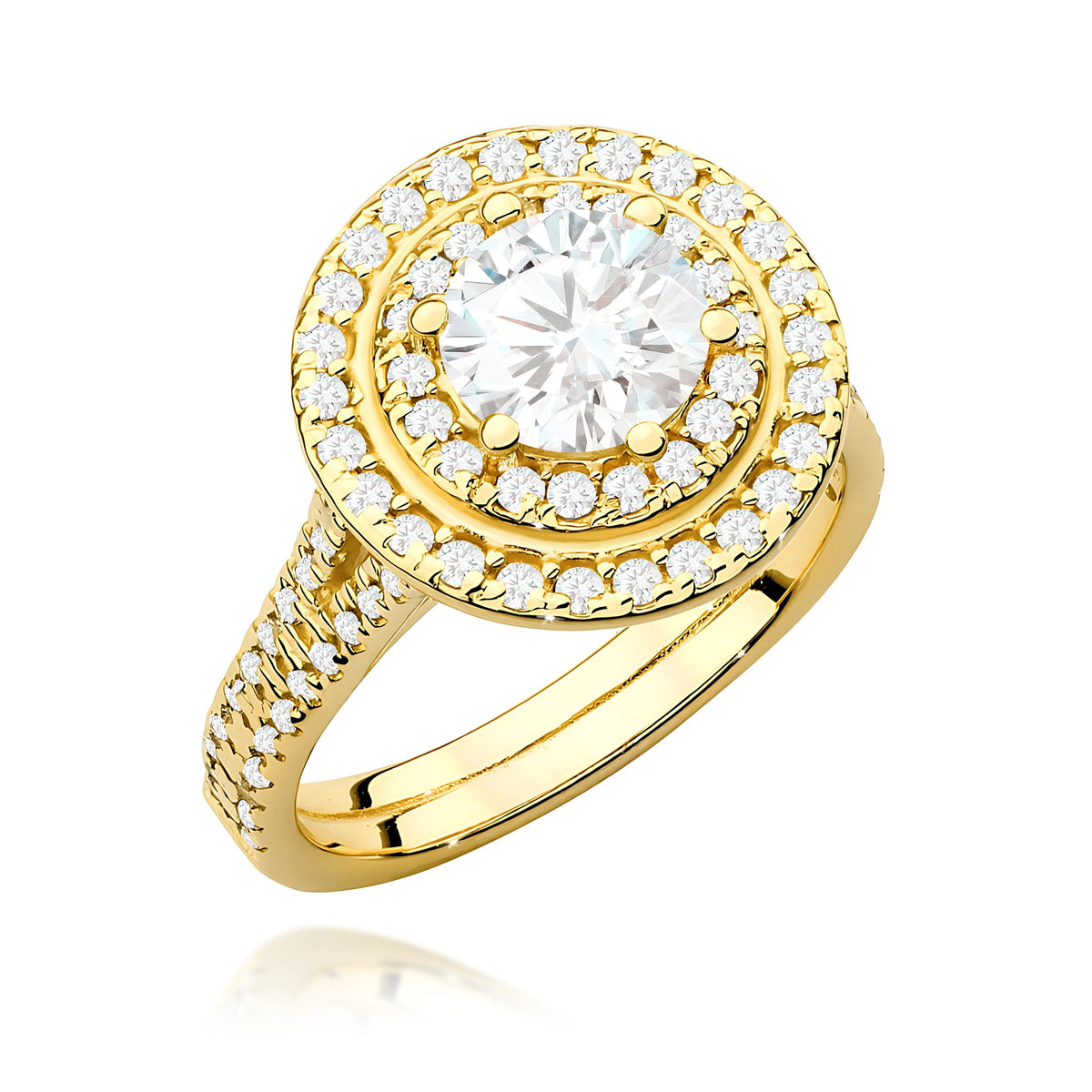 Prsten ze žlutého zlata s lab-grown diamantem 1,00 ct Round/Brilliant a bočními lab-grown diamanty 0,633 ct