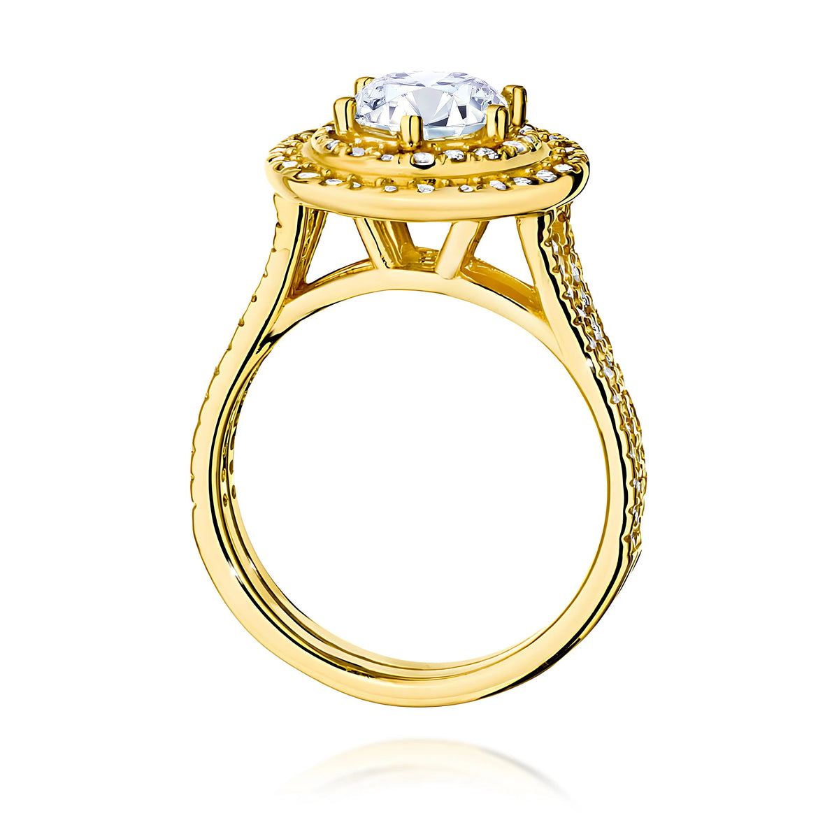 Prsten ze žlutého zlata s lab-grown diamantem 1,00 ct Round/Brilliant a bočními lab-grown diamanty 0,633 ct