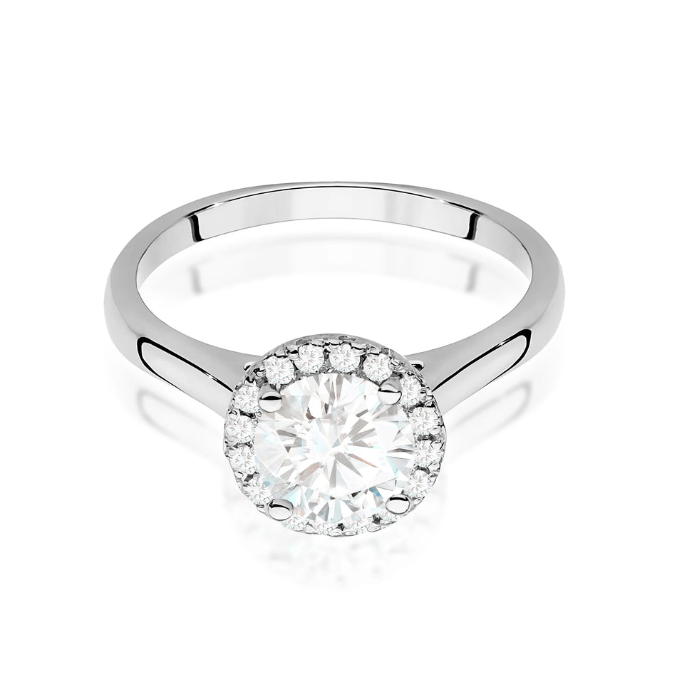 White Gold engagement ring with Round 1.00 ct Central and 0.138 ct Sideline Lab-grown Diamonds by GREMARI, 14K (585) gold