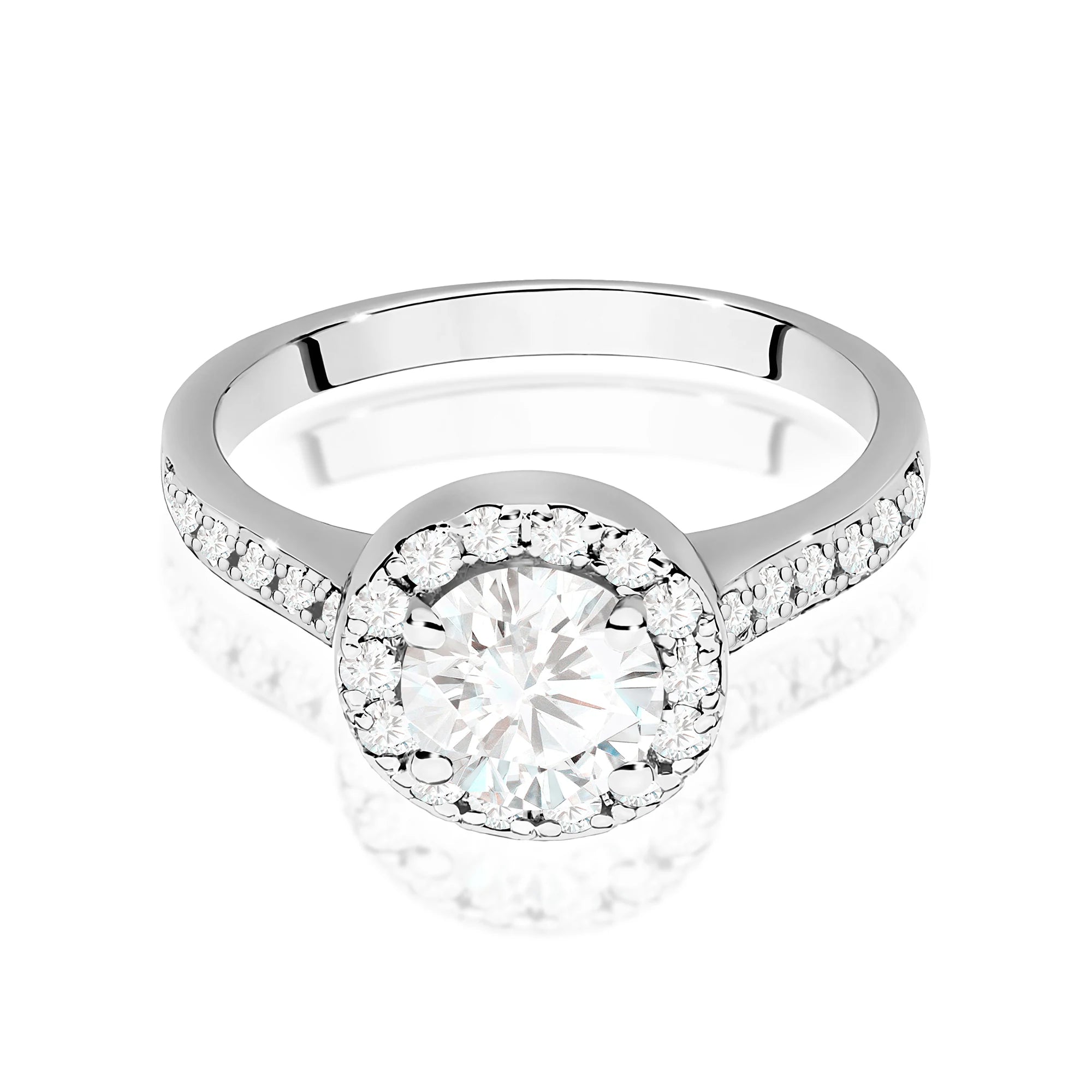 White Gold engagement ring with Round 1.00 ct Central and 0.377 ct Sideline Lab-grown Diamonds by GREMARI, 14K (585) gold