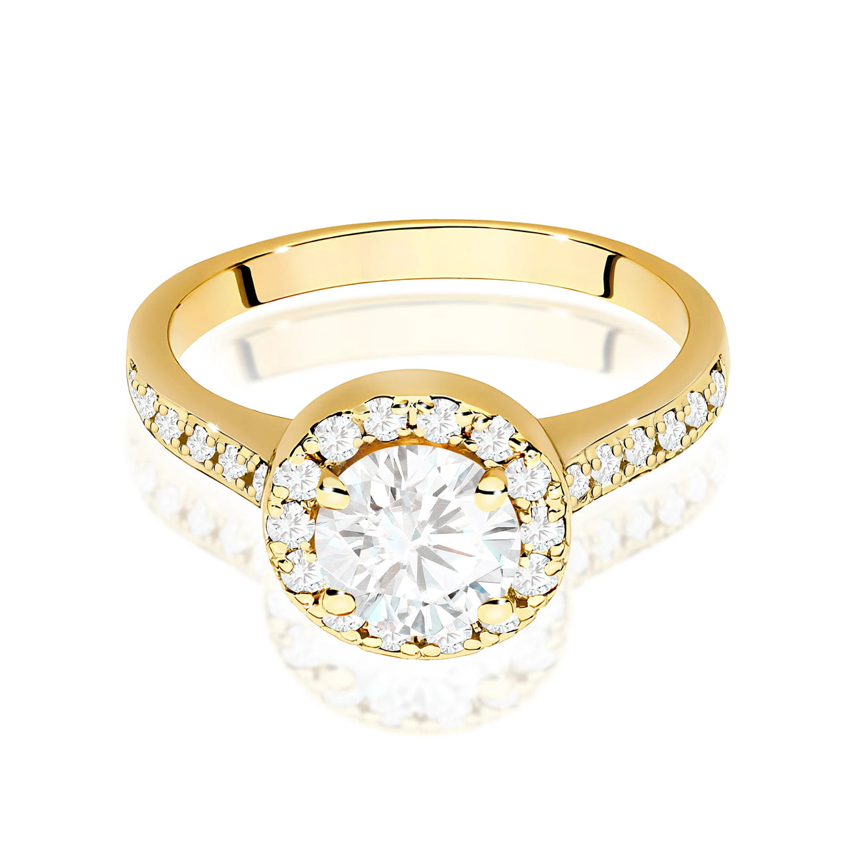 Yellow Gold engagement ring with Round 1.00 ct Central and 0.377 ct Sideline Lab-grown Diamonds by GREMARI, 14K (585) gold
