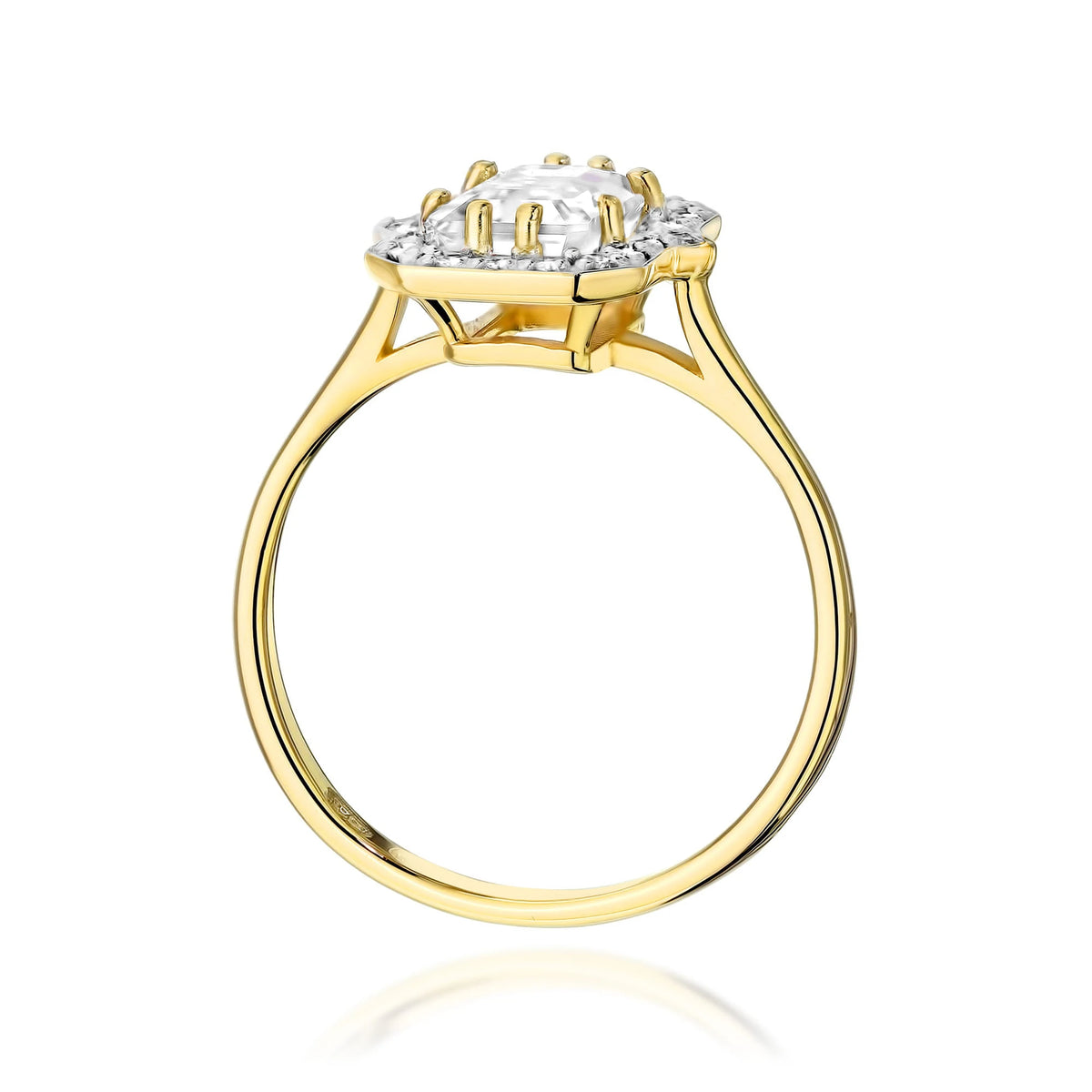 GREMARI 14K (585) Yellow Gold engagement ring with Emerald 1.00 ct Central and 0.172 ct Sideline Lab-grown Diamonds