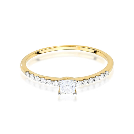 Yellow Gold engagement ring with Princess 0.15 ct Central and 0.06 ct Sideline Lab-grown Diamonds by GREMARI, 14K (585) gold