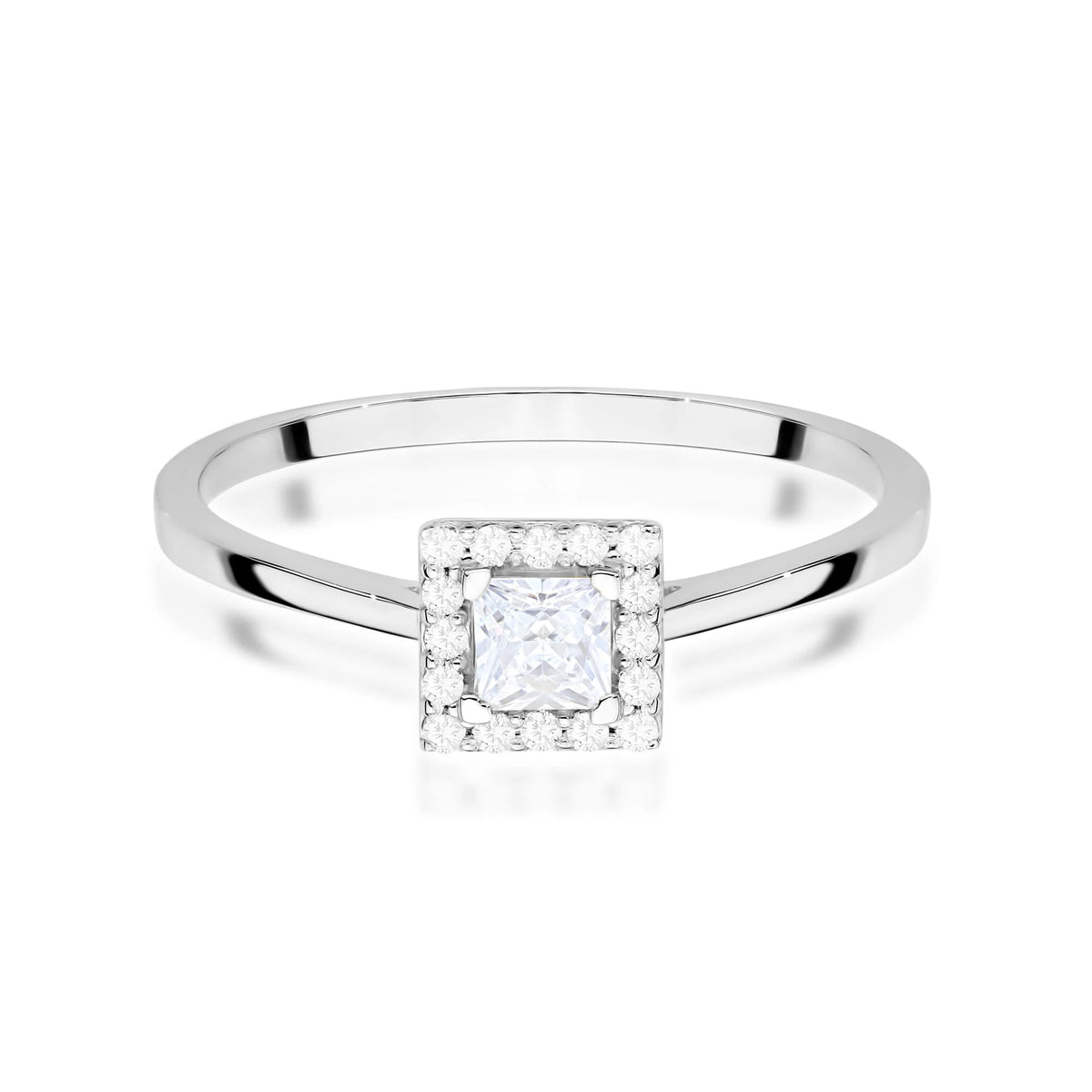 White Gold engagement ring with Princess 0.15 ct Central and 0.08 ct Sideline Lab-grown Diamonds by GREMARI, 14K (585) gold