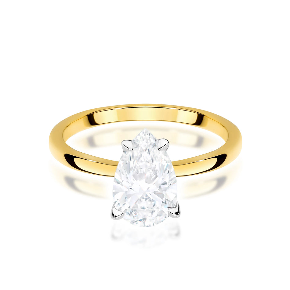 Prsten ze žlutého zlata s lab-grown diamantem Pear o hmotnosti 1,50 ct