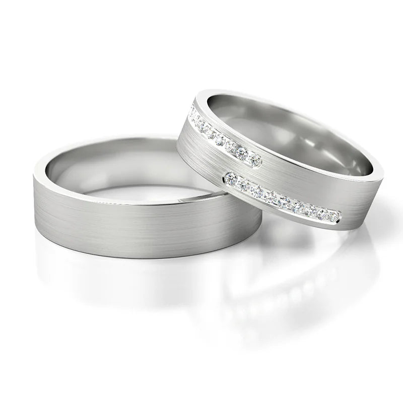 Minimalistické snubní prsteny z bílého zlata se zirkony 5mm