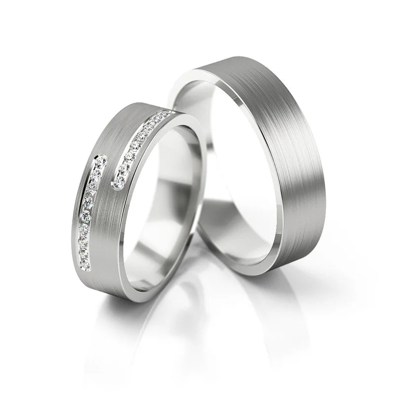 Minimalistické snubní prsteny z bílého zlata se zirkony 5mm