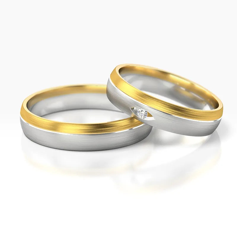 Dvoubarevné zlaté snubní prsteny se zirkony 4,5 mm