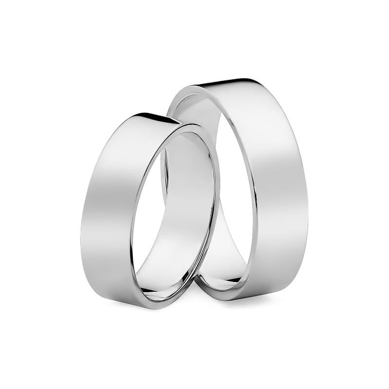 Classic Flat White Gold Wedding Bands Rings 6mm
