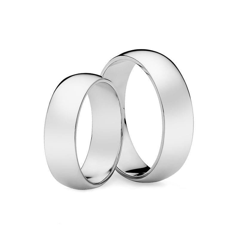 Classic Half-round White Gold Wedding Bands Rings 6mm