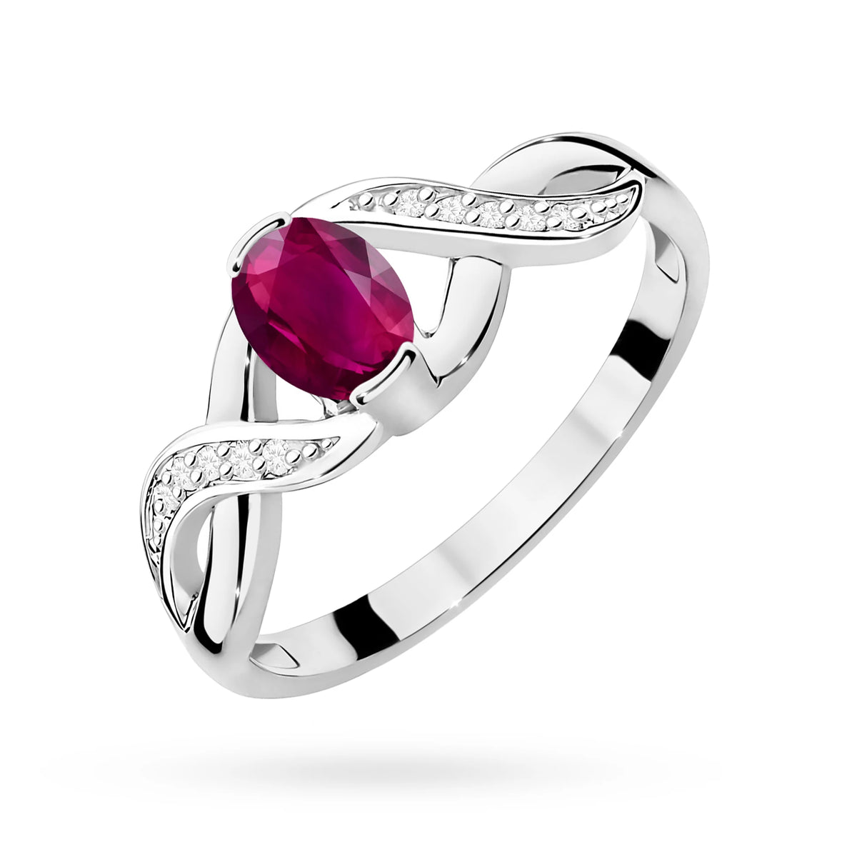 Prsten z bílého zlata s 0,50ct rhodolitem a 0,05ct diamanty