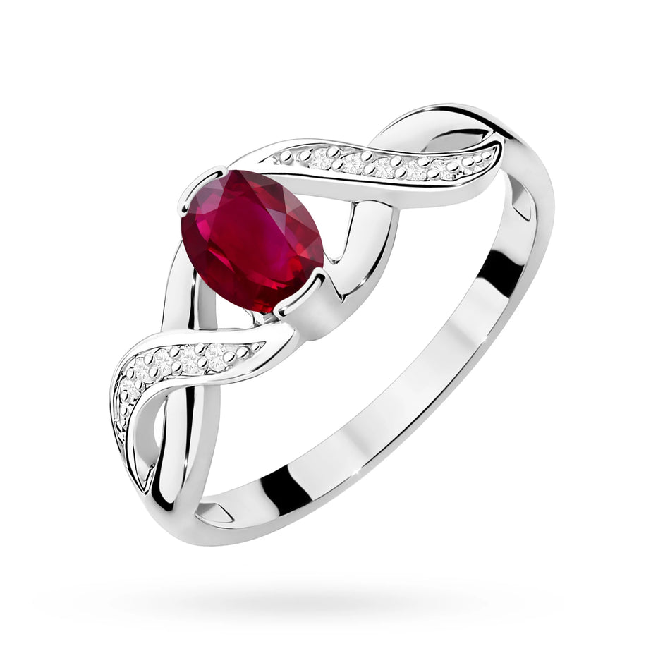 Prsten z bílého zlata s 0,60ct rubínem a 0,05ct diamanty