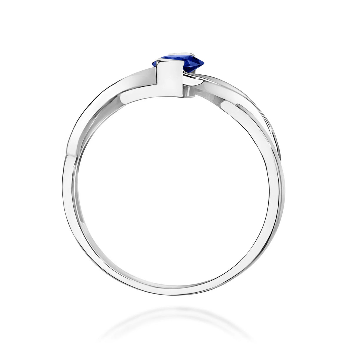 Prsten nekonečna z bílého 14k zlata s oválným safírem 0,70 ct a diamanty 0,05 ct